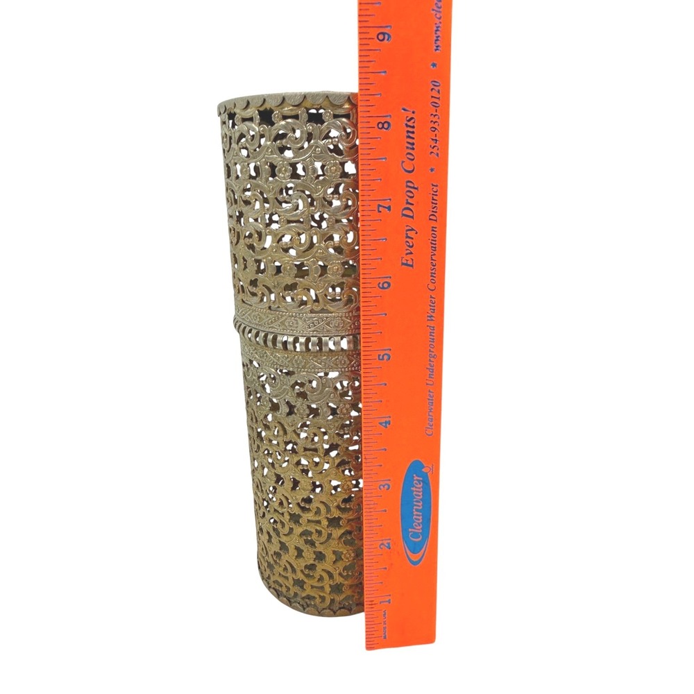 Vintage 1950's Gold Hair Spray Cover with Filigree Scrollwork Metal Canister - Picture 9 of 10